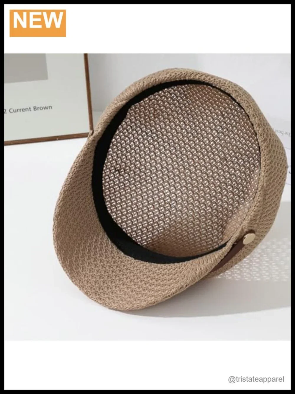 Women's Breathable Newsboy Cap Short Brim Summer Hat with Faux Leather Strap
